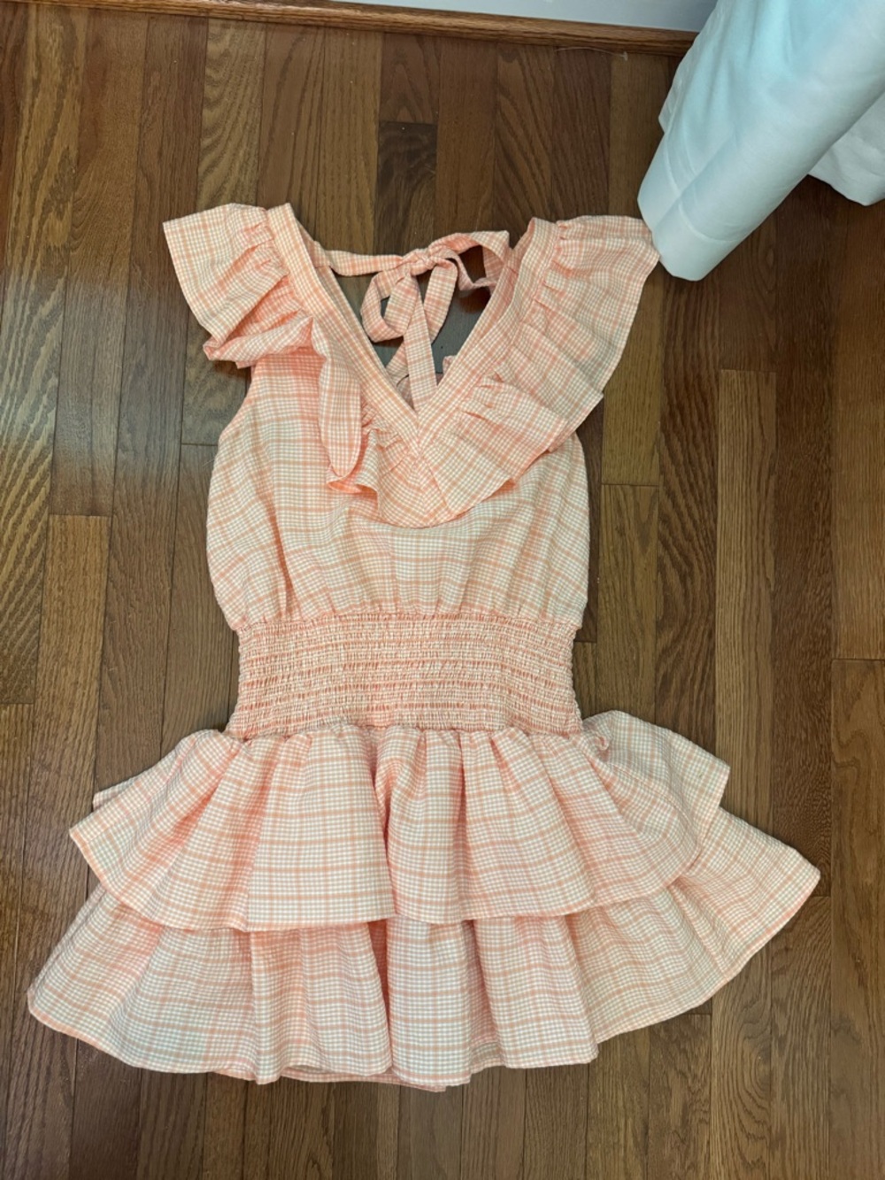 Peach Plaid Ruffle Tiered Romper